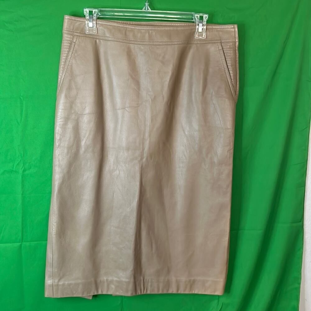 YSL Yves Saint Laurent Cream MIDI SKIRT LAMBSKIN Skirt Size 42 US size 10.